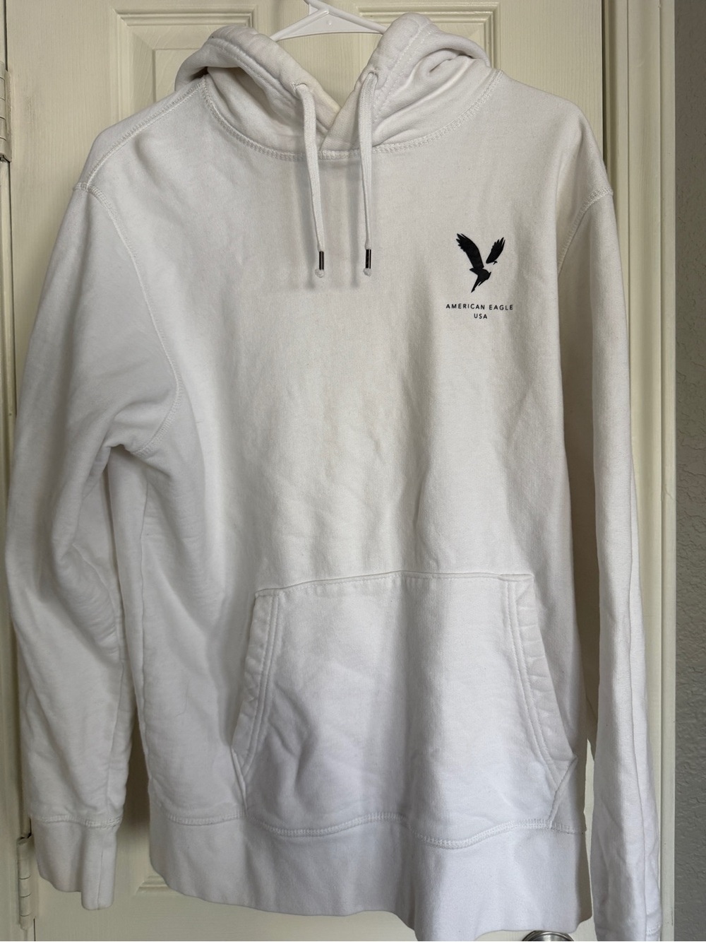 American Eagle Outfitters White Hoodie with Black Eagle Logo